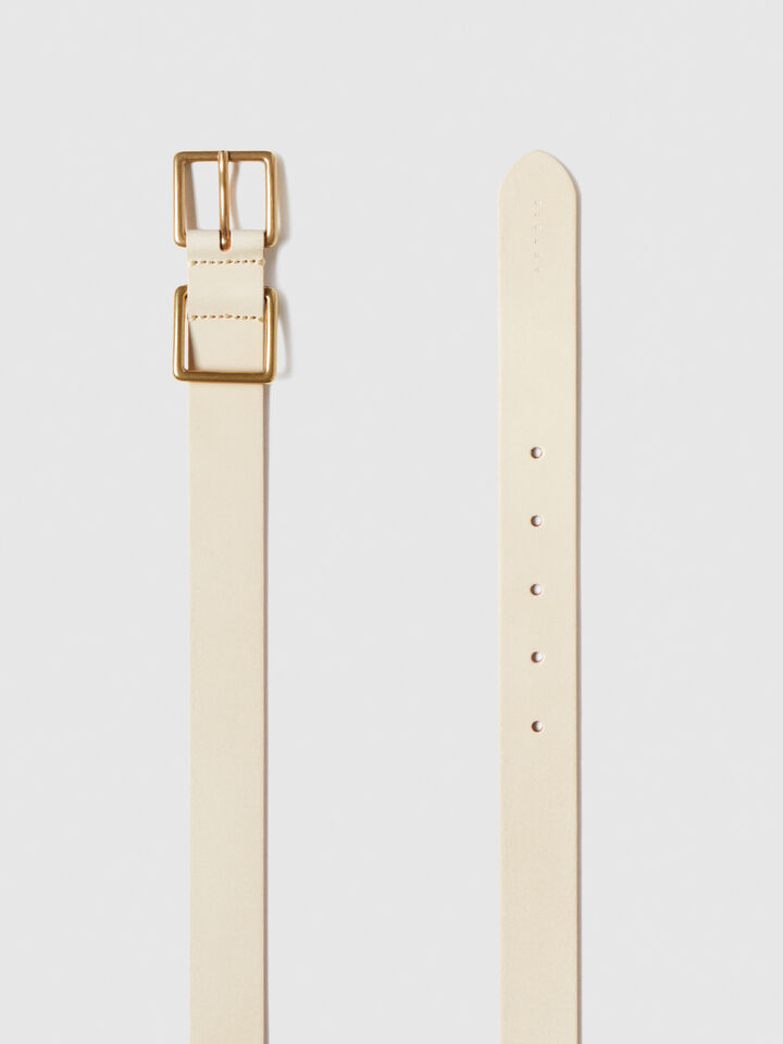 Leather belt with double buckle - women's belts - Creamy White | Sisley image number 2